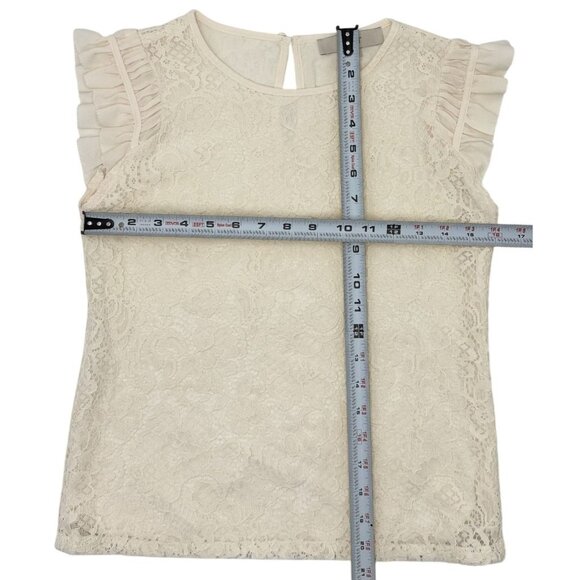 Girls Cream Lace Ruffle Sleeve Top By Loft - Picture 7 of 8